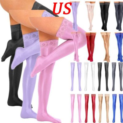 US Women Tight Party Stockings Solid Color Pantyhose Sheer Socks See-Through Oil